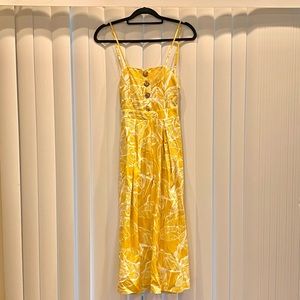NWT Yellow leaf print jumpsuit tie back wide legs